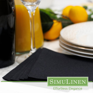 SimuLinen black beverage napkins in a dinner setting.