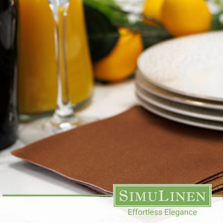 SimuLinen copper disposable beverage napkins in a dinner setting.