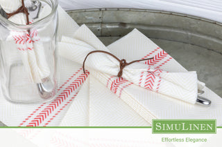 Silverware elegantly wrapped in SimuLinen Red Bistro ClassicPoint napkins.