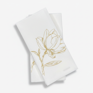 Gold Magnolia Guest Towel with Light Grey Background