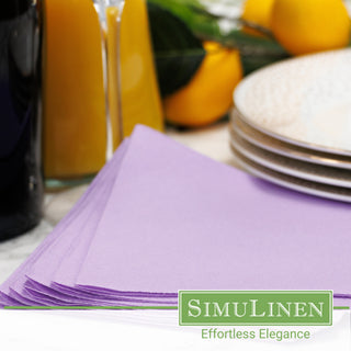Lavender beverage napkins in a dinner setting.