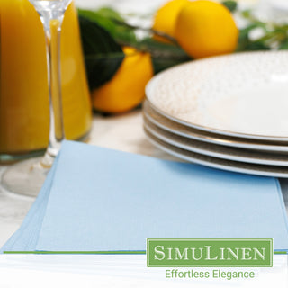 SimuLinen light blue cocktail napkins in a dinner setting.