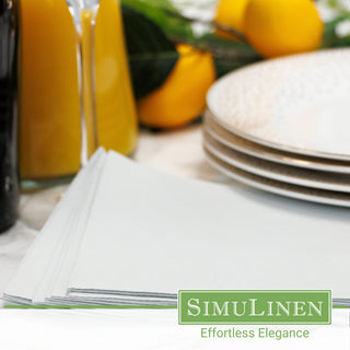 SimuLinen light grey beverage napkins in a dinner setting.