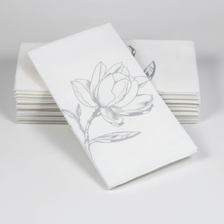Silver Magnolia Guest Towel Stack with Lighter Grey Background